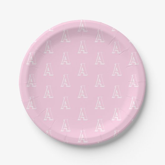 Mit einem "A" Anfangsbuchstaben, weiß, rosa - Pappteller (Vorderseite)