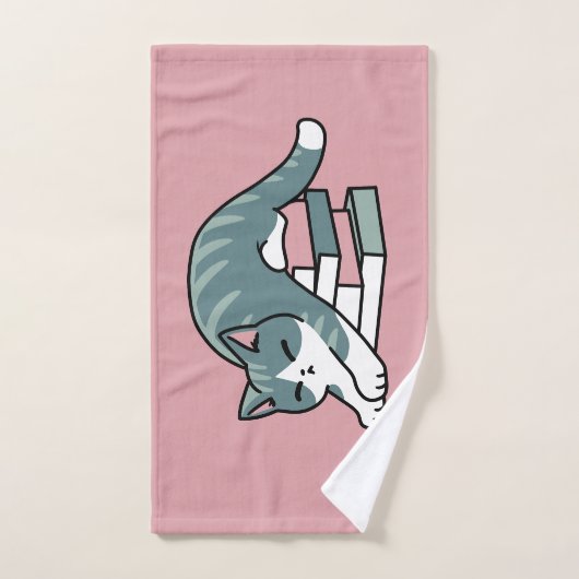 Mit einem Buch und einer Katze aufgerollt - Gemütl Badhandtuch Set (Handtuch)