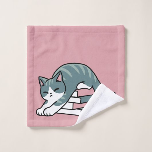 Mit einem Buch und einer Katze aufgerollt - Gemütl Badhandtuch Set (Waschlappen)