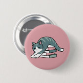 Mit einem Buch und einer Katze aufgerollt - Gemütl Button (Vorne & Hinten)