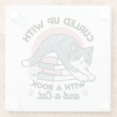 Mit einem Buch und einer Katze aufgerollt - Gemütl Glasuntersetzer (Rückseite)