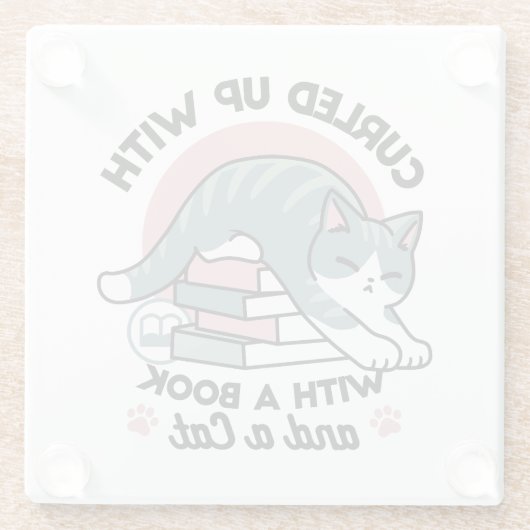 Mit einem Buch und einer Katze aufgerollt - Gemütl Glasuntersetzer (Rückseite)
