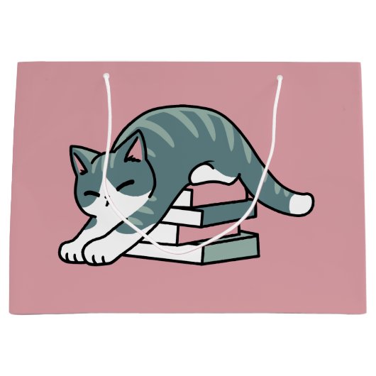 Mit einem Buch und einer Katze aufgerollt - Gemütl Große Geschenktüte (Vorderseite)