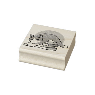 Mit einem Buch und einer Katze aufgerollt - Gemütl Gummistempel