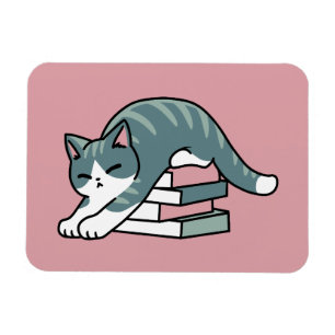 Mit einem Buch und einer Katze aufgerollt - Gemütl Magnet