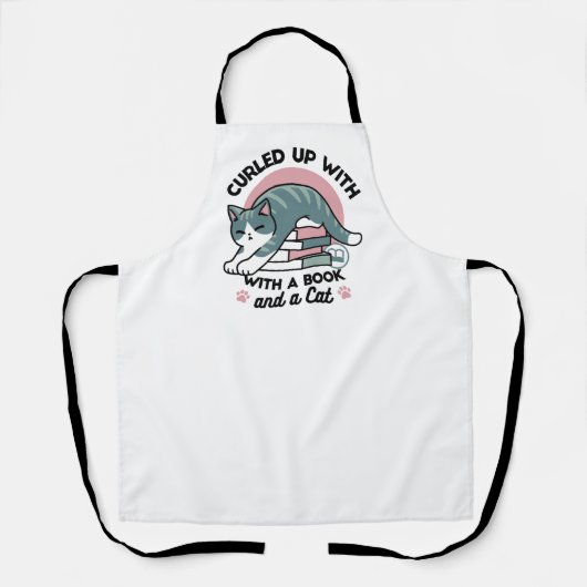 Mit einem Buch und einer Katze aufgerollt - Gemütl Schürze (Vorderseite)