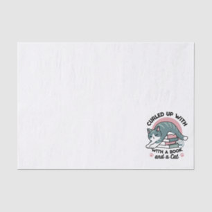 Mit einem Buch und einer Katze aufgerollt - Gemütl Seidenpapier