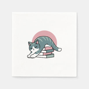 Mit einem Buch und einer Katze aufgerollt - Gemütl Serviette