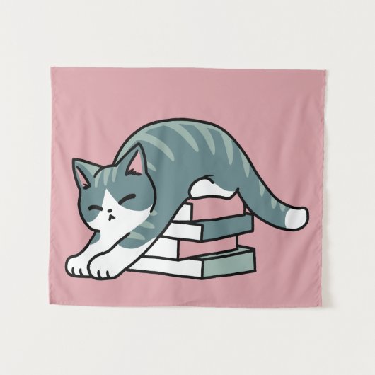 Mit einem Buch und einer Katze aufgerollt - Gemütl Wandteppich (Vorderseite (Horizontal))