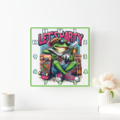 Mit einem coolen Frosch auf einem Skateboard feier Quadratische Wanduhr (Zuhause)