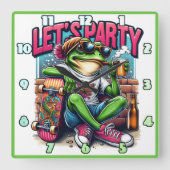 Mit einem coolen Frosch auf einem Skateboard feier Quadratische Wanduhr (Vorderseite)