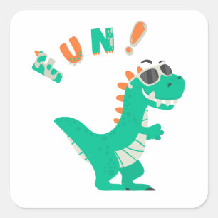 Mit einem Dino-Mite Party in den Spaß schwingen! Quadratischer Aufkleber
