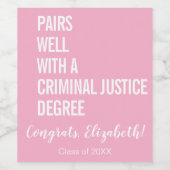 Mit einem Hochschulabschluss in Strafjustiz ist es Weinetikett (Einzelnes Label)