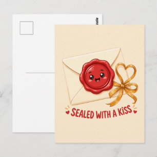 Mit einem Kuss versiegelt Süßes Liebesbrief-Design Postkarte