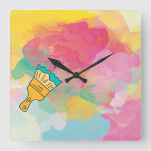 mit einem Pinsel bemalt Quadratische Wanduhr