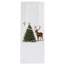 Mit einem Rentier und Geschenken geschmückter Weih Geschenktüte Für Weinflaschen