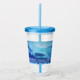 Mit einem Weihnachtsbaum die Straße hinunter fahre Acryltrinkbecher