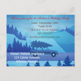 Mit einem Weihnachtsbaum die Straße hinunter fahre Einladungspostkarte