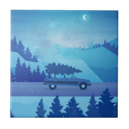 Mit einem Weihnachtsbaum die Straße hinunter fahre Fliese