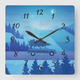 Mit einem Weihnachtsbaum die Straße hinunter fahre Quadratische Wanduhr