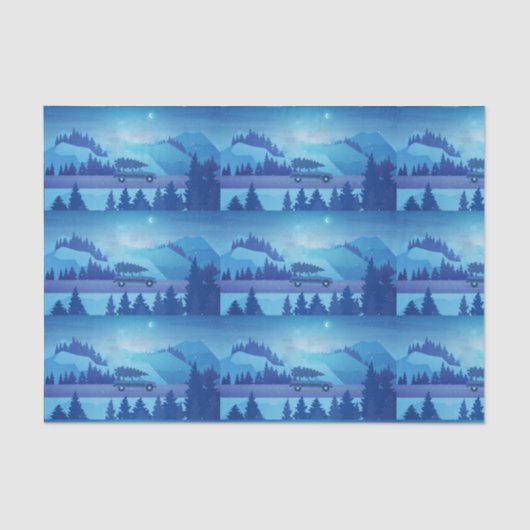 Mit einem Weihnachtsbaum die Straße hinunter fahre Seidenpapier (Vorderseite)