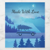 Mit einem Weihnachtsbaum die Straße hinunter fahre Weinetikett (Einzelnes Label)