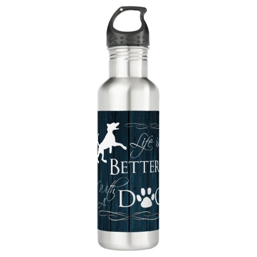 Mit einer Dog Water Flasche - Blau ist das Leben b Edelstahlflasche (Vorderseite)
