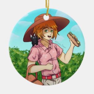 Mit einer Katze zum Picnic gehen Keramik Ornament