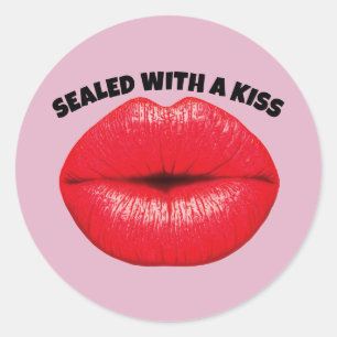 MIT EINER KISSE VERSEHEN, ROTE LIPS-STICKER RUNDER AUFKLEBER