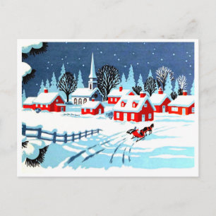 Mit einer Kutsche in ein Dorf im Winter fahren, vi Postkarte