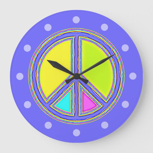 Mit Farben ausgefülltes FRIEDENSzeichen 1 Große Wanduhr (Vorderseite)