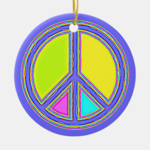 Mit Farben ausgefülltes FRIEDENSzeichen 1 Keramik Ornament