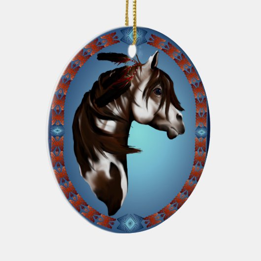 Mit Federn versehene Farbe Pferd-Verzierungen Keramik Ornament (Rechts)