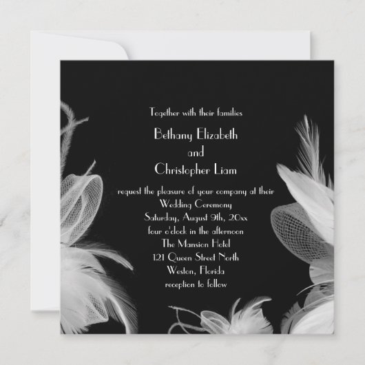 Mit Federn versehene Zwanzigerjahre, die Einladung (Vorderseite)