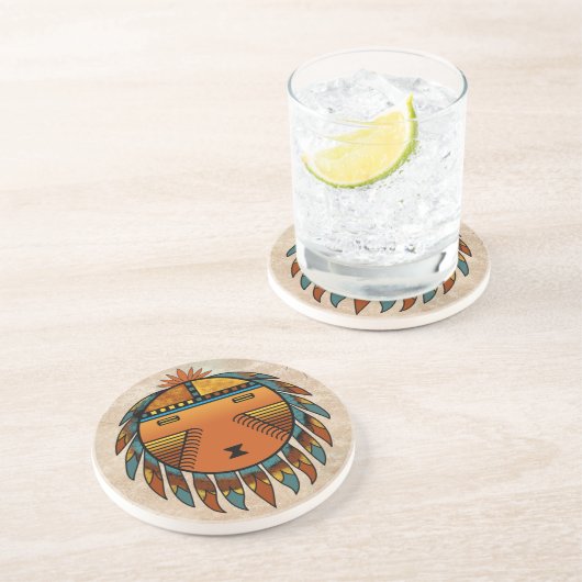 Mit Federn versehenes Sunface Sandstein Untersetzer (Seite)