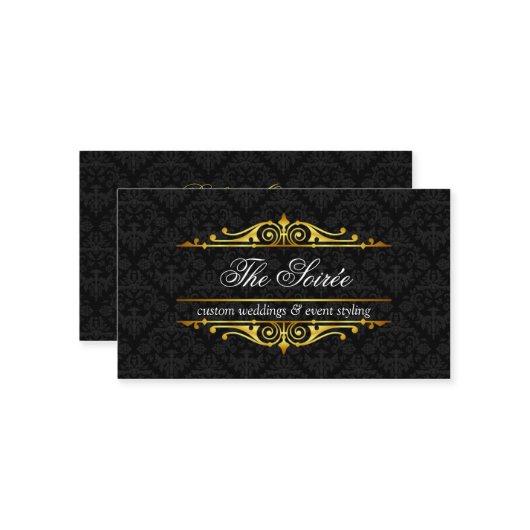 Mit Filigran geschmückter und Damast-Event-Planer Visitenkarte (Vorderseite/Rückseite Beispiel)