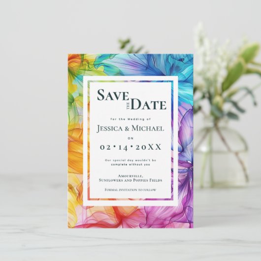 Mit Foto am hinteren Ethereal Bloom Save The Date (Stehend Vorderseite)