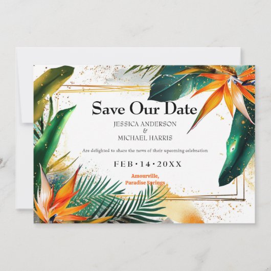 Mit Foto Birds of Paradise Bliss Save The Date (Vorderseite)