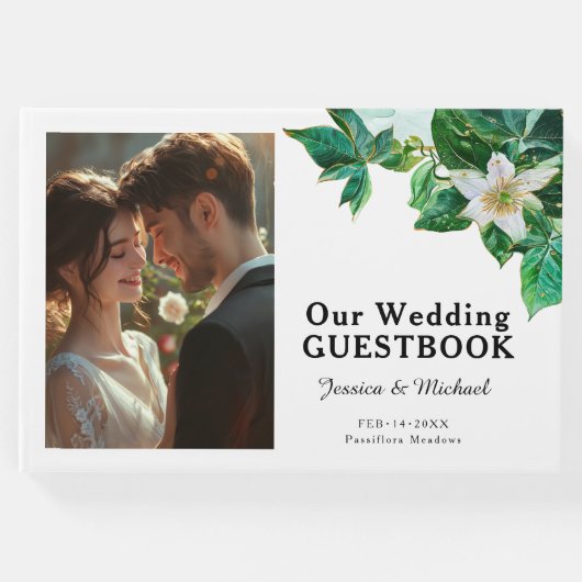 💍 Mit Foto charmante Passiflora Gästebuch (Vorderseite)