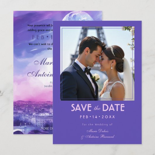 Mit Foto Ewige Liebe Eiffelturm Umarmen Save The Date (Vorne/Hinten)