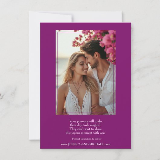 Mit Foto Fuchsia Verzauberung: Wasserfarbe Save The Date (Rückseite)