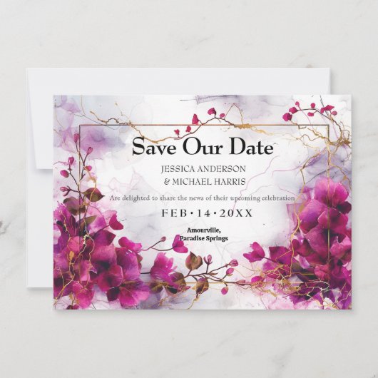 Mit Foto Fuchsia Verzauberung: Wasserfarbe Save The Date (Vorderseite)