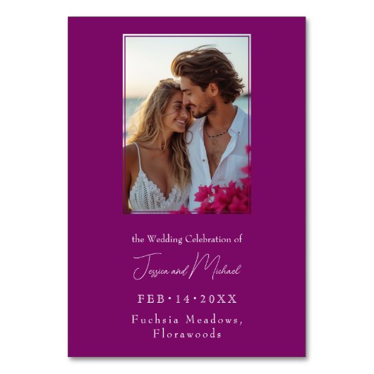 💍 mit Foto Fuchsia Verzauberung Wasserfarbe Tischnummer (Rückseite)