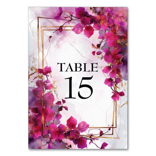 💍 mit Foto Fuchsia Verzauberung Wasserfarbe Tischnummer (Vorderseite)