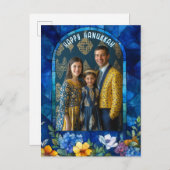 Mit Foto 🕎 Happy Hanukkah, Buntglas Postkarte (Vorne/Hinten)
