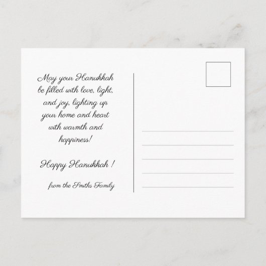 Mit Foto 🕎 Happy Hanukkah, Menorah, anpassbar Postkarte (Rückseite)