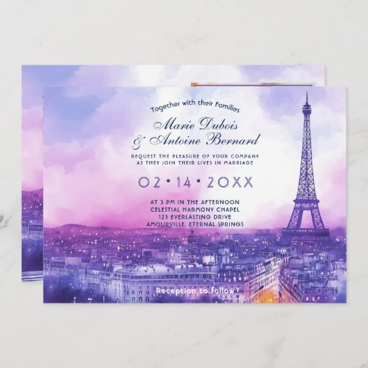 Mit FOTO im Rücken Amour Éternel à la Parisienne Einladung (Vorne/Hinten)