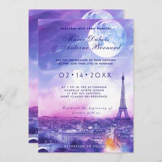 Mit FOTO im Rücken Amour Éternel à la Parisienne Einladung (Vorne/Hinten)