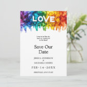 🌈 🐦 mit Foto LGBTQ gestrichen mit Liebe Hochzeit Save The Date (Stehend Vorderseite)