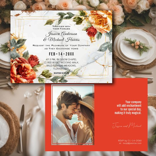 Mit Foto Marmorträumen: Orange Rose Elegante Einladung